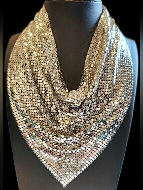 Vintage Whiting & Davis Style Silver Metal Mesh Necklace RAU Fastener Co Snap
